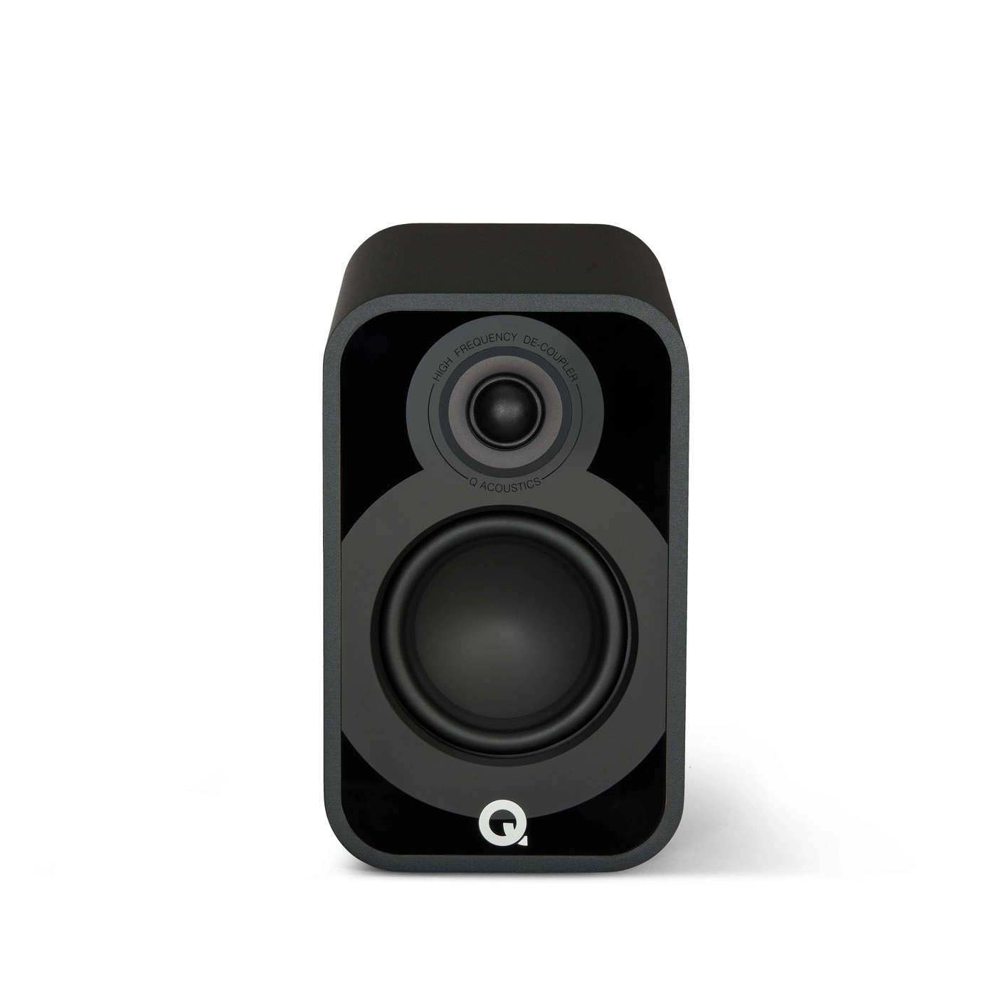 Q Acoustics Q5010 hyllykaiutin, musta, edestä ilman etuverkkoa Q Acousticsin musta 5010-hyllykaiutin edestä ilman etuverkkoa